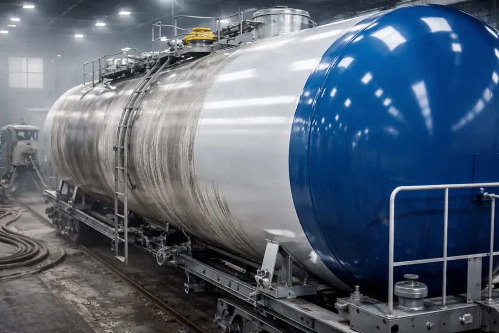 Découvrez comment SATT assure la maintenance des wagons-citernes avec nettoyage, grenaillage et émaillage professionnels.